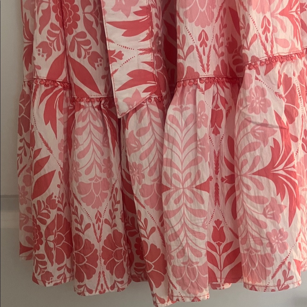 Ellen Tracy Coral and White Floral Tie-Waist Midi Dress - Picture 6 of 8